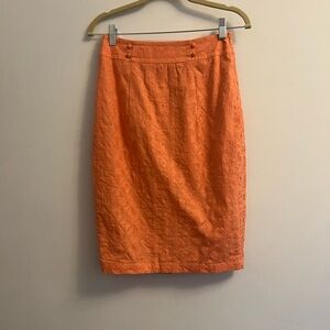 Anthropologie-The Addison Story- Spring Embroidered Pencil Skirt- Orange
